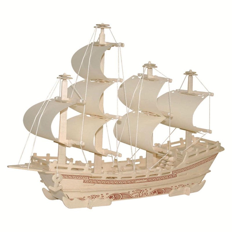 DIY Wooden Simulation Ancient Sailing Ship Model, Wooden Hand-assembled Silk Merchant Ship 3D Puzzle Toy for Adults